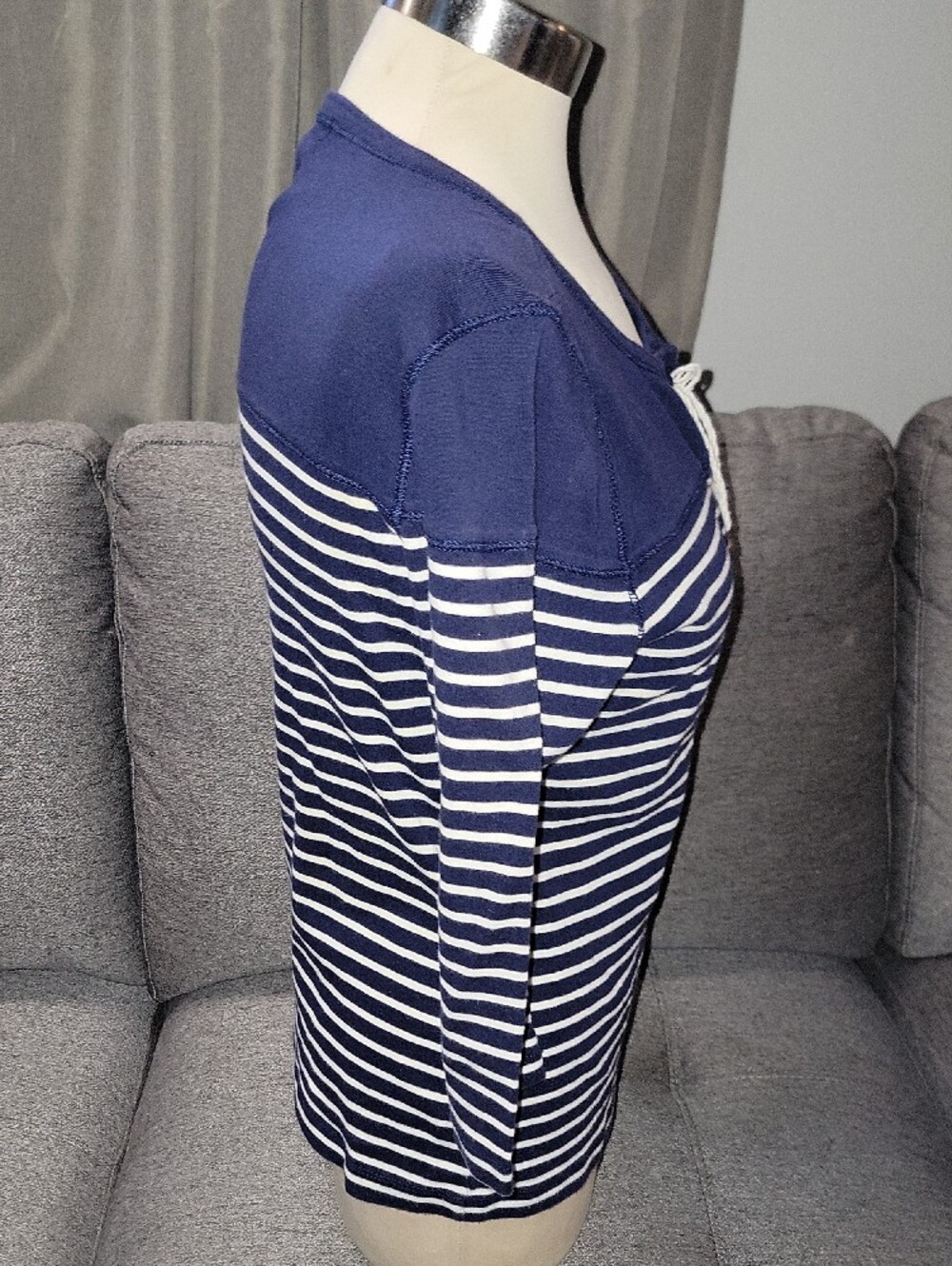 Ralph Lauren Navy and White Lace-Up Striped Long Sleeve Tee - Picture 4 of 6